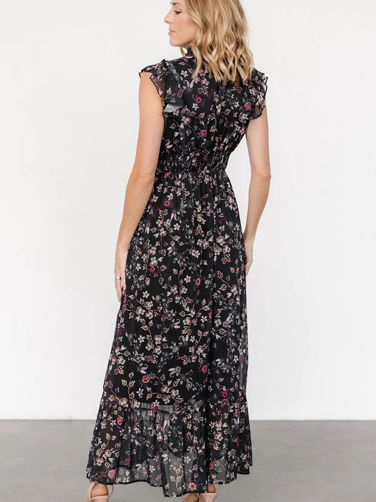 Floral Print Ruffle Long Dress