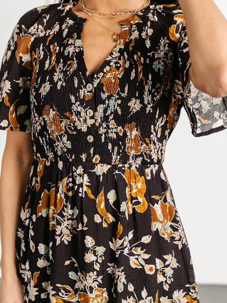 Bohemian Print V-Neck Elegant Dress